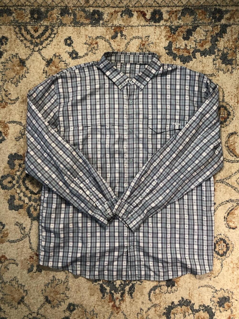 Huk Shirt Mens 3XL Blue Plaid Long Sleeve Button Down Performance Fishing Casual